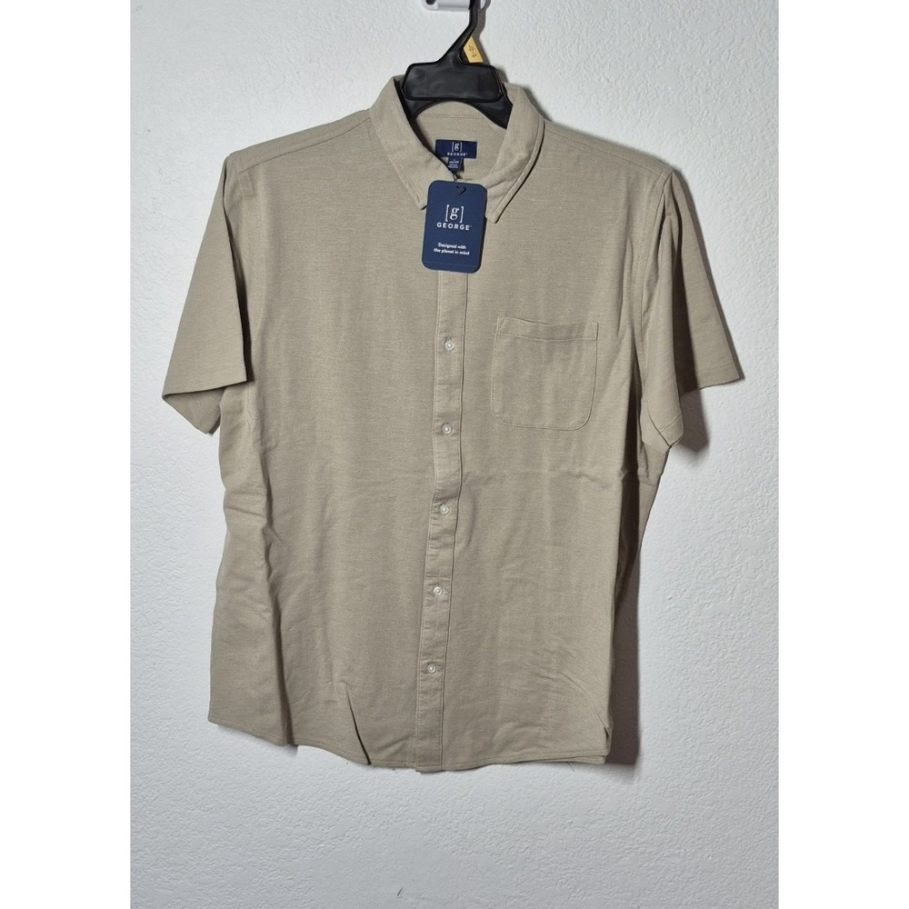 George Shirt Mens Large Knit Sandstorm Short Sleeve Button Up Lot of 2‎ NEW - Picture 2 of 9